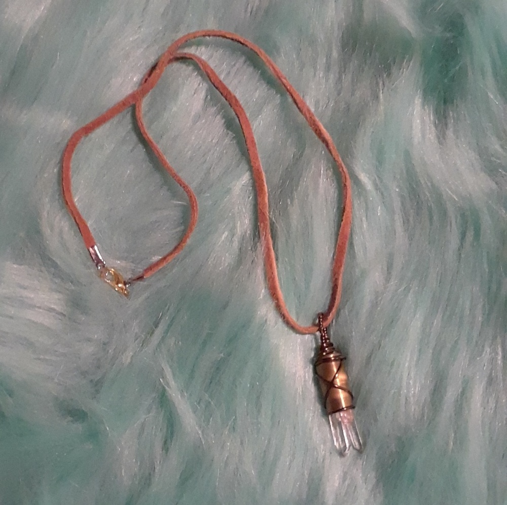 Last Pink Blue Tourmaline Crystal Bullet Necklace.